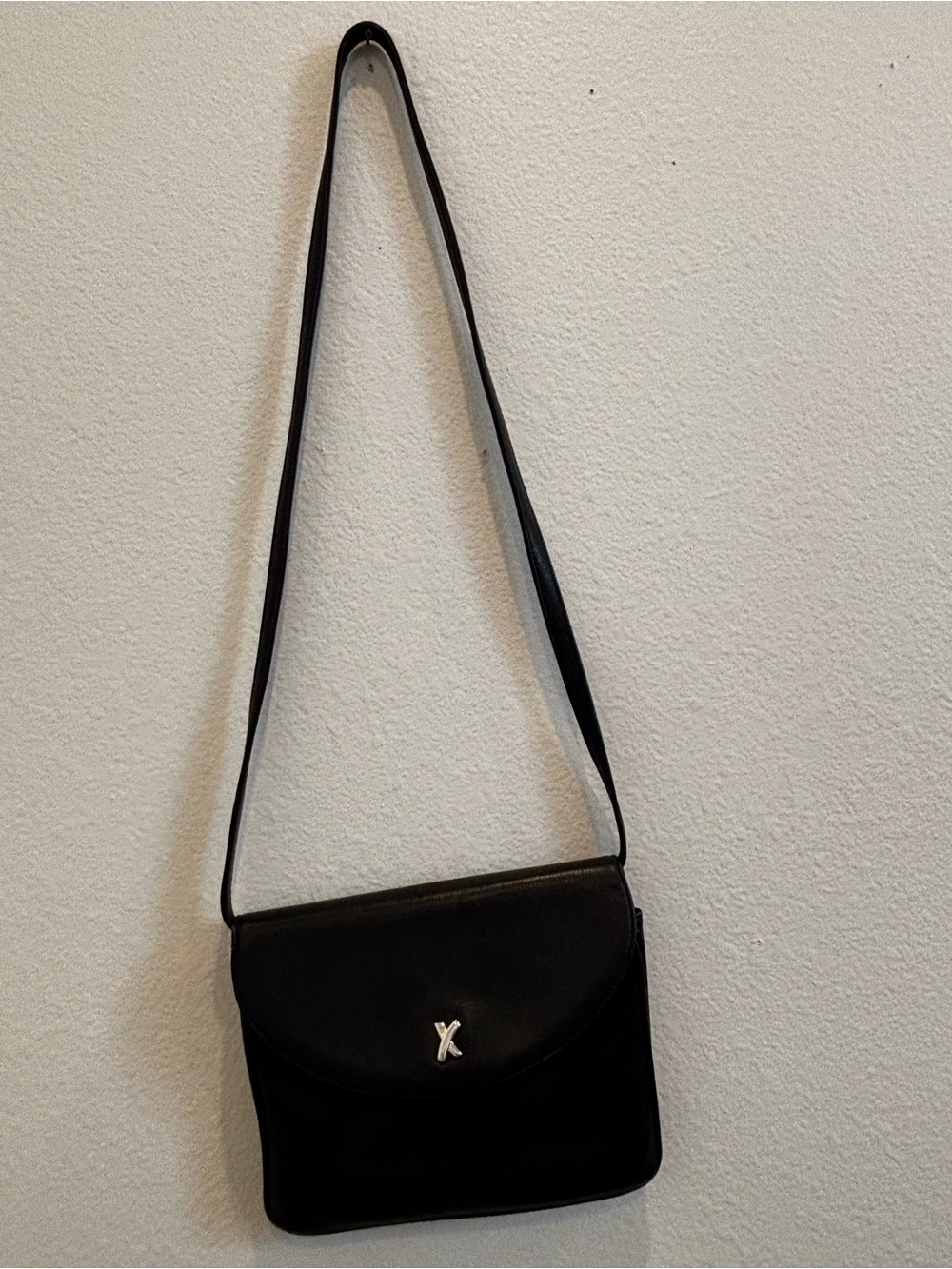 Vintage Paloma Picasso Black Leather Crossbody Shoulder Bag